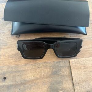 Saint Laurent Black Rectangular Sunglasses with Case